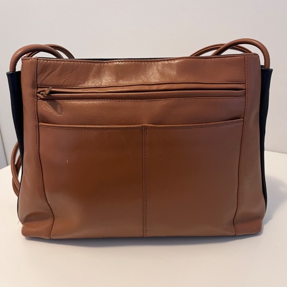 Derek Alexander Rare Vintage Double Straps Shoulder Bag Brown Black Trim Leather - Picture 8 of 17